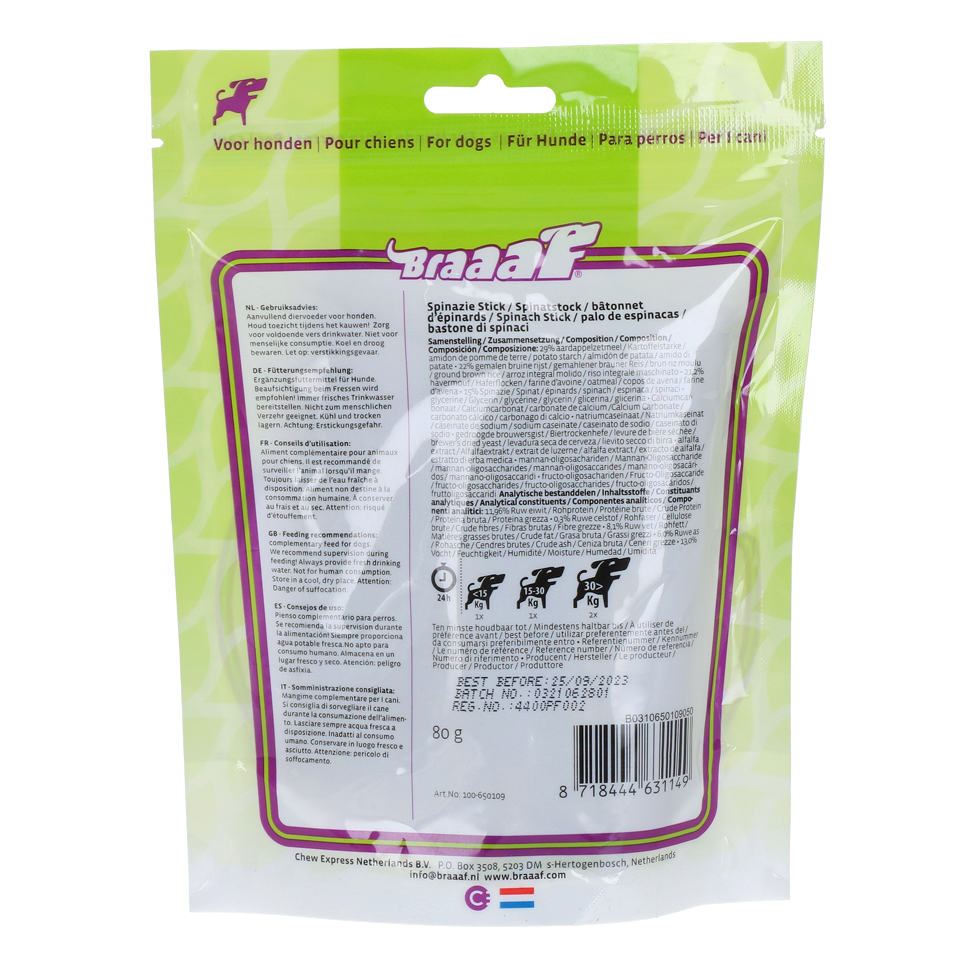 Braaaf Vegan Snack Spinazie Stick - 12 cm 2026 Braaaf Vegan Snack Spinazie Stick - 12 cm - Afbeelding 2