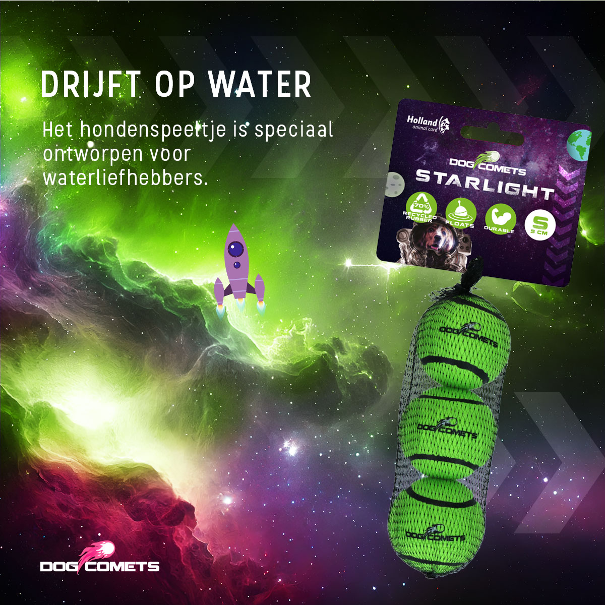 Dog Comets Tennisbal Starlight S Groen (3-pack) 2026 Dog Comets Tennisbal Starlight S Groen (3-pack) - Afbeelding 6