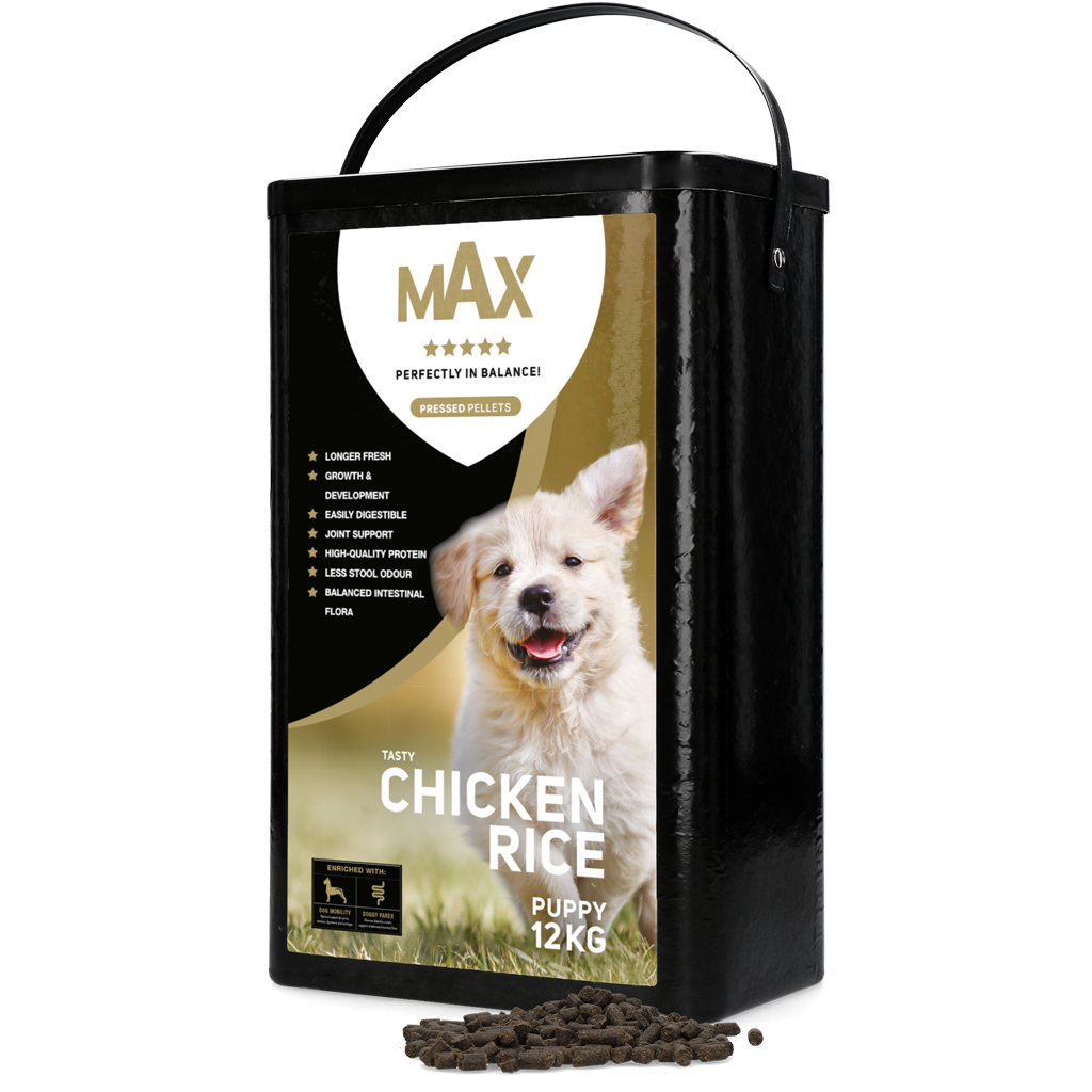 Max Puppy Geperste Brokken Kip & Rijst 12 kg 2026 Max Puppy Geperste Brokken Kip & Rijst 12 kg